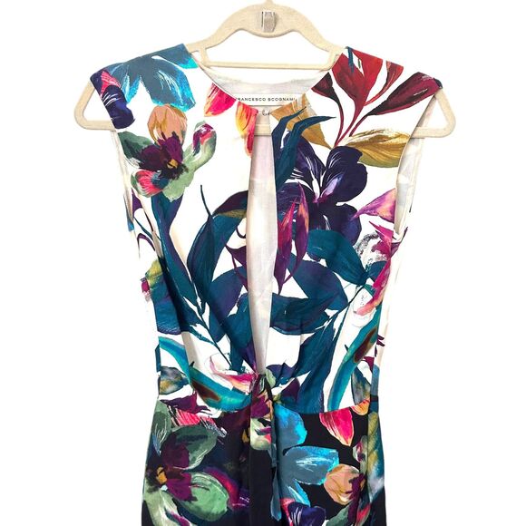 FRANCESCO SCOGNAMIGLIO Floral Waterecolor Italian Knee-Length Dress Sz4 - Picture 3 of 4